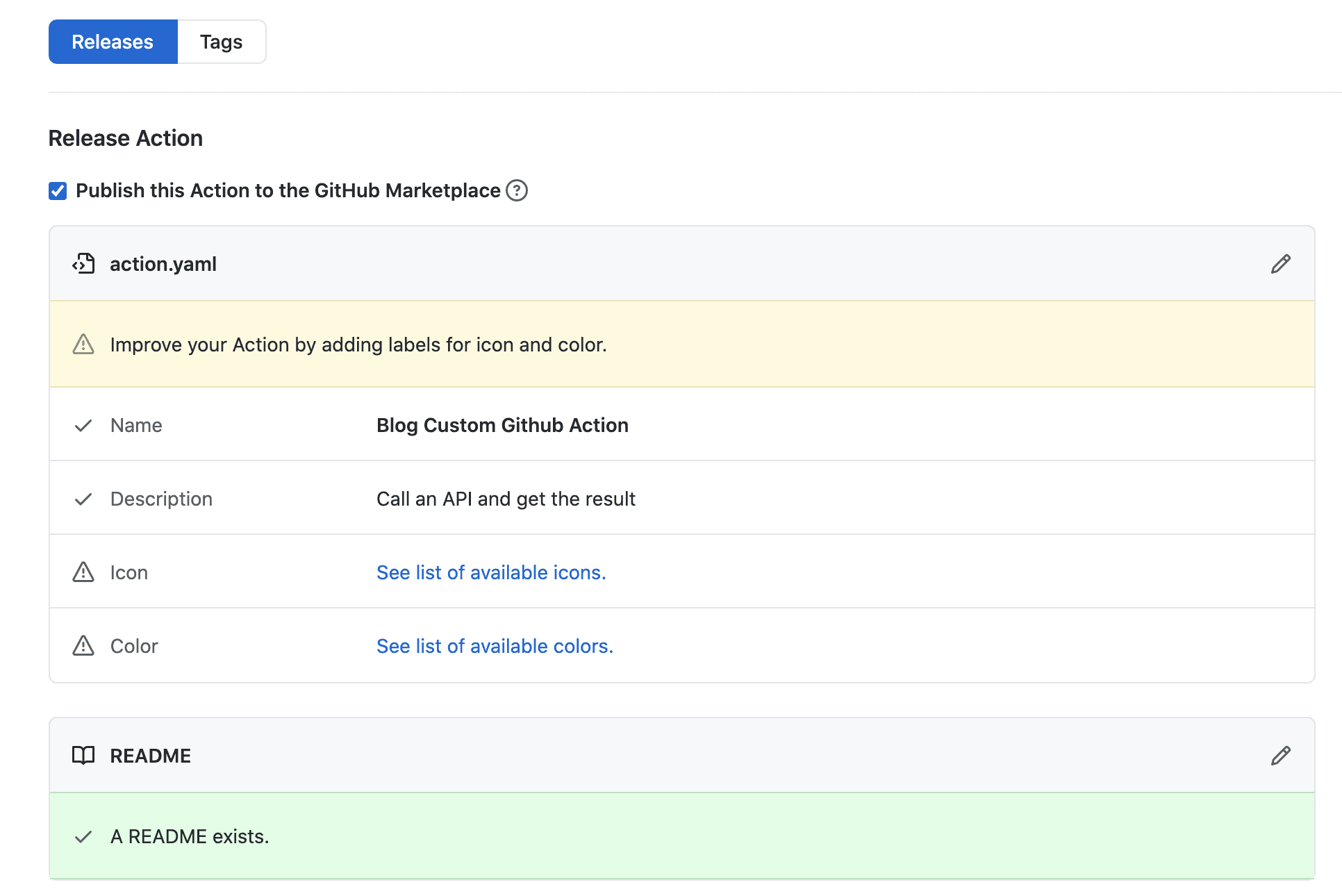 github action description