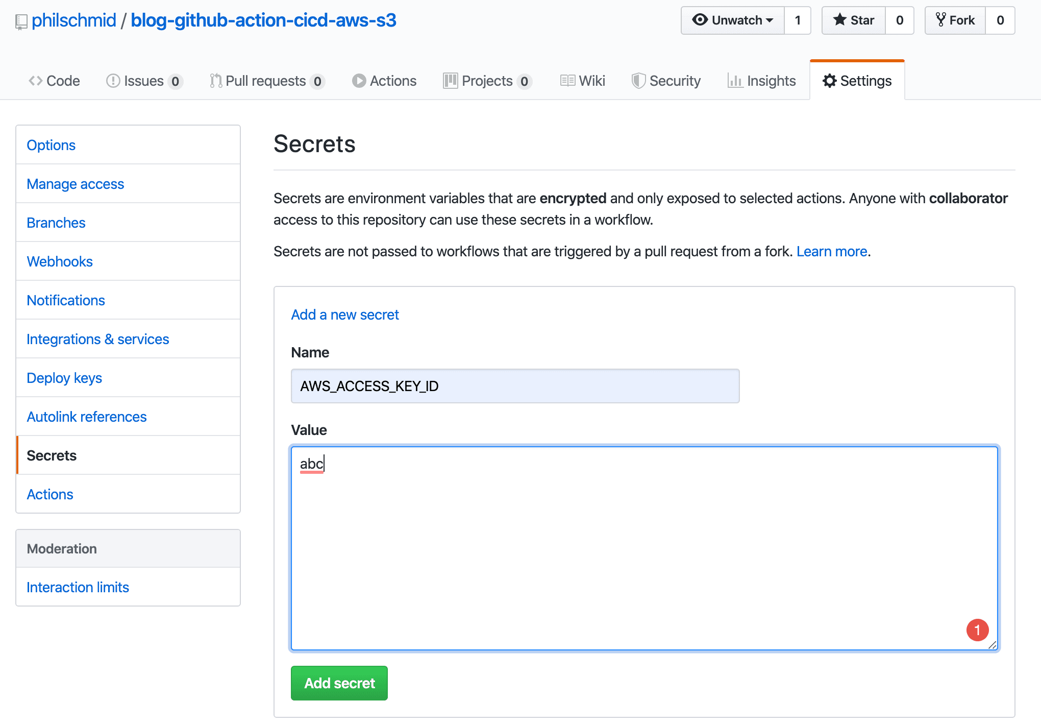 Github Repository Secrets