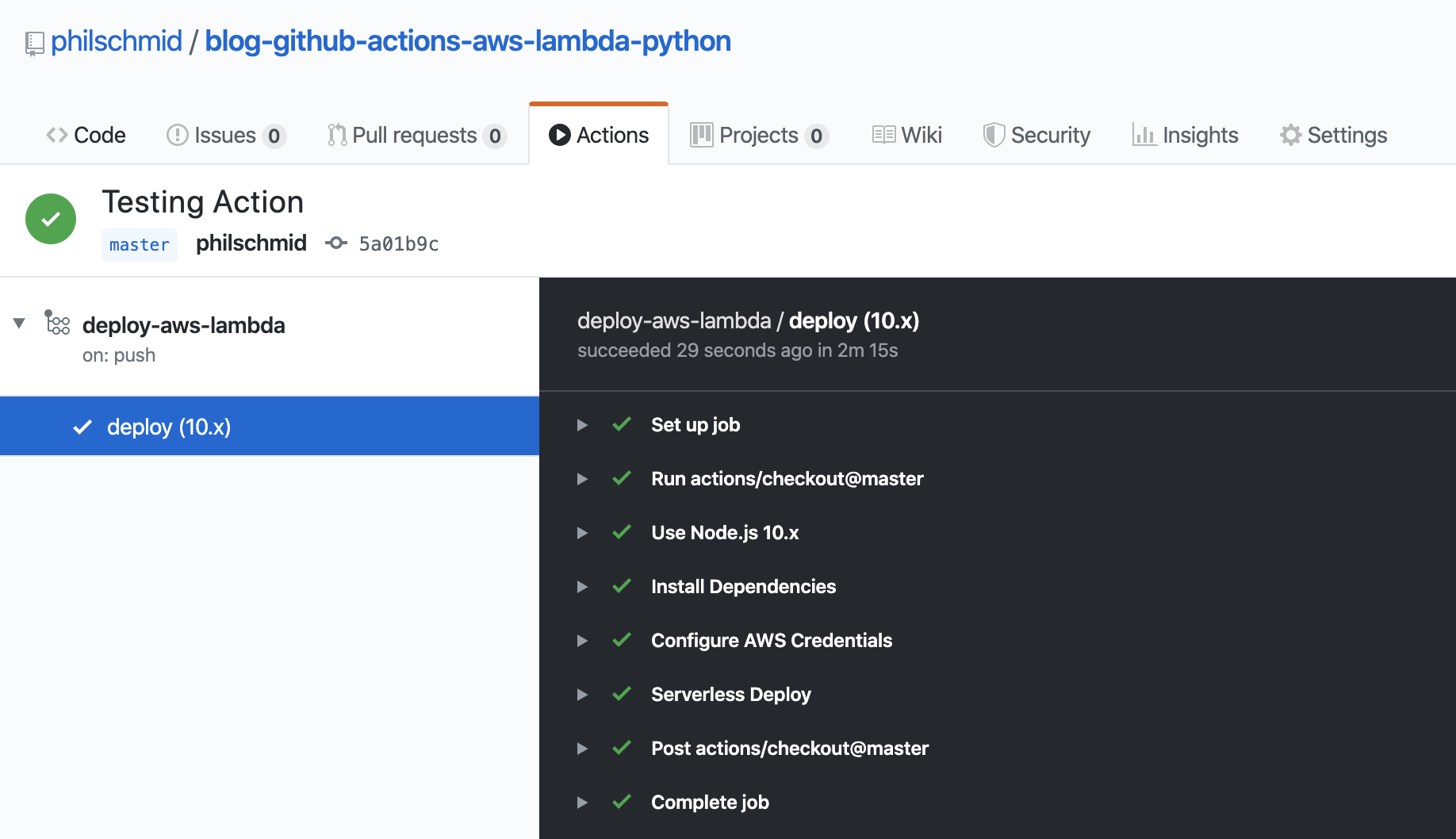 successful Github Action