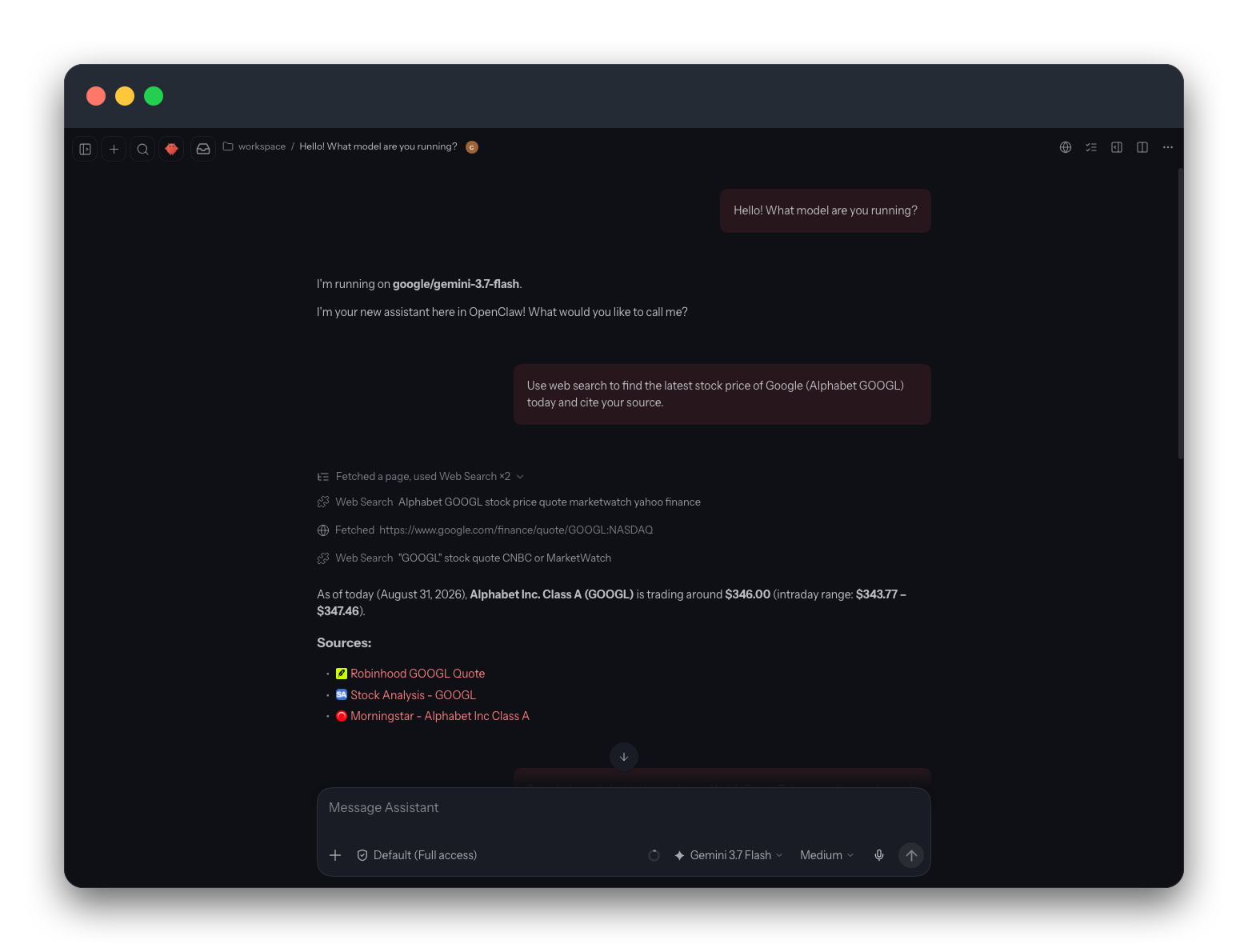 Google Search Grounding in OpenClaw Control UI